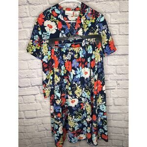 Alfred Dunner Vintage Maxi Skirt & Short Sleeve Blouse Set Navy Floral SZ 10-12